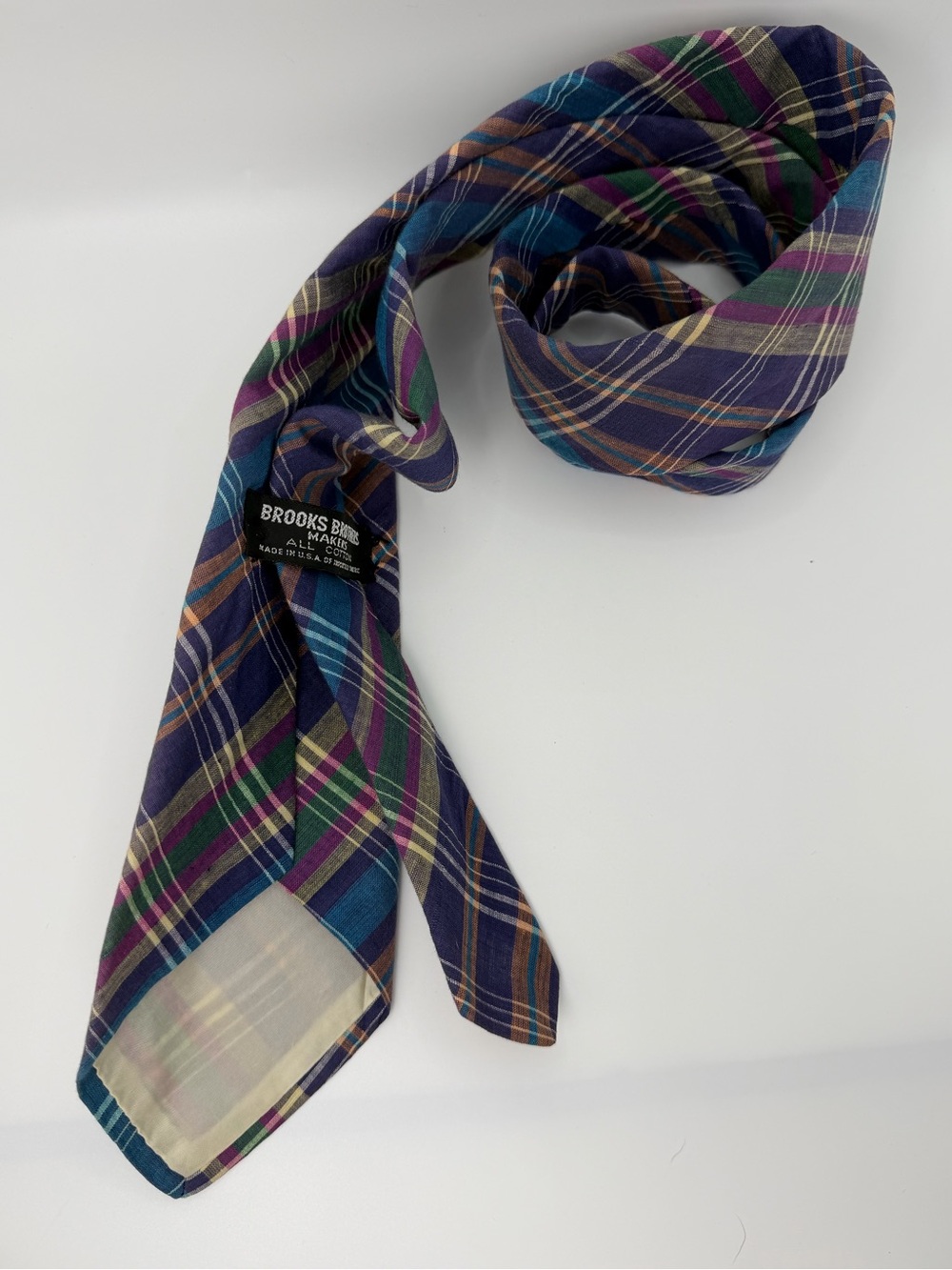 Brooks Brothers Makers All Cotton Madras Plaid Tie USA Preppy Ivy Style - Picture 4 of 6